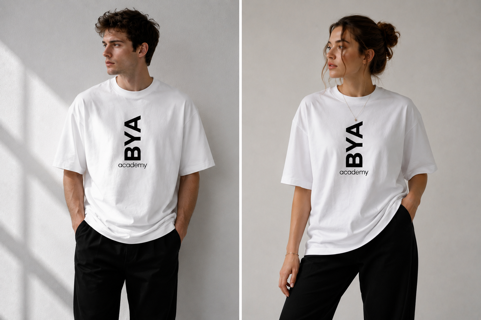 Белая футболка BYA Classic White на моделях