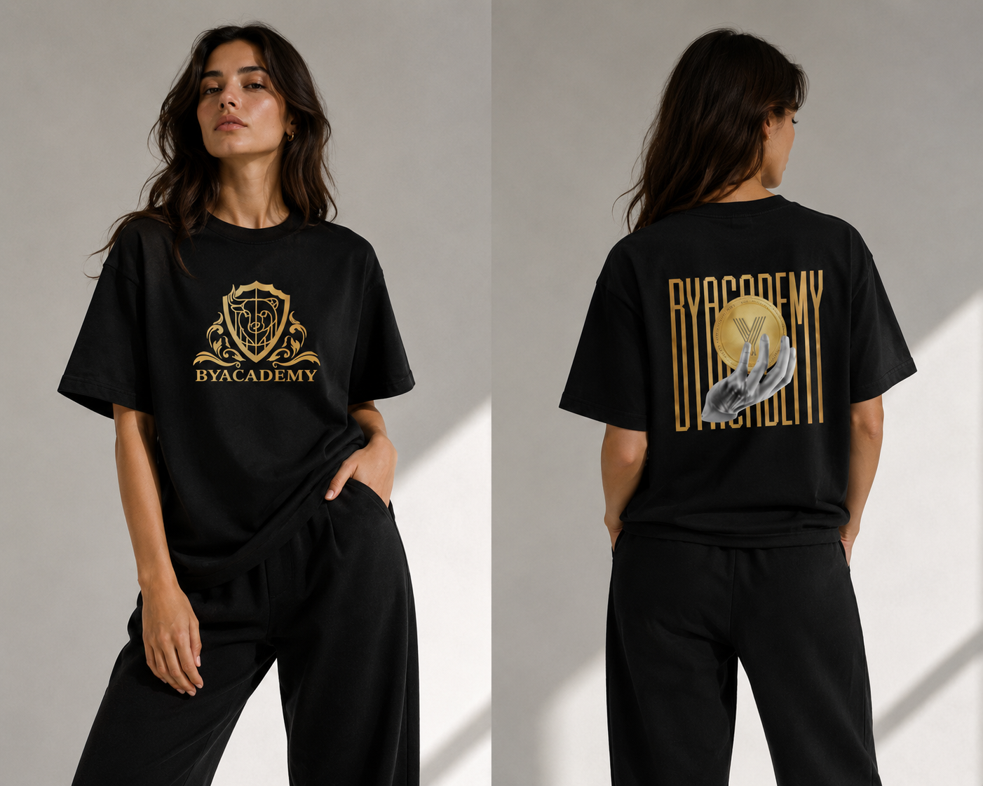 Черная футболка BYA New collection Black на женской модели
